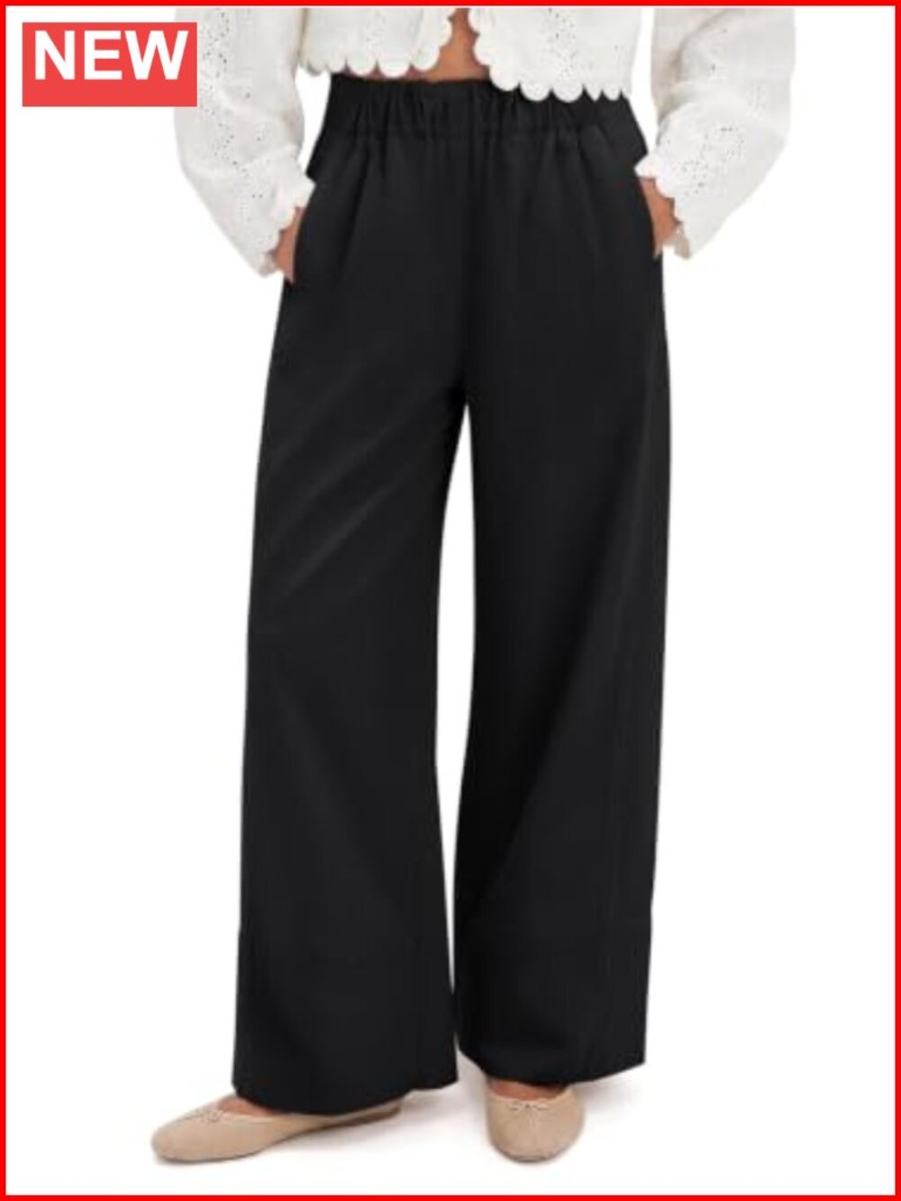 NIMIN 100% Cotton Wide Leg Trousers Elastic High Waist Lounge Pants